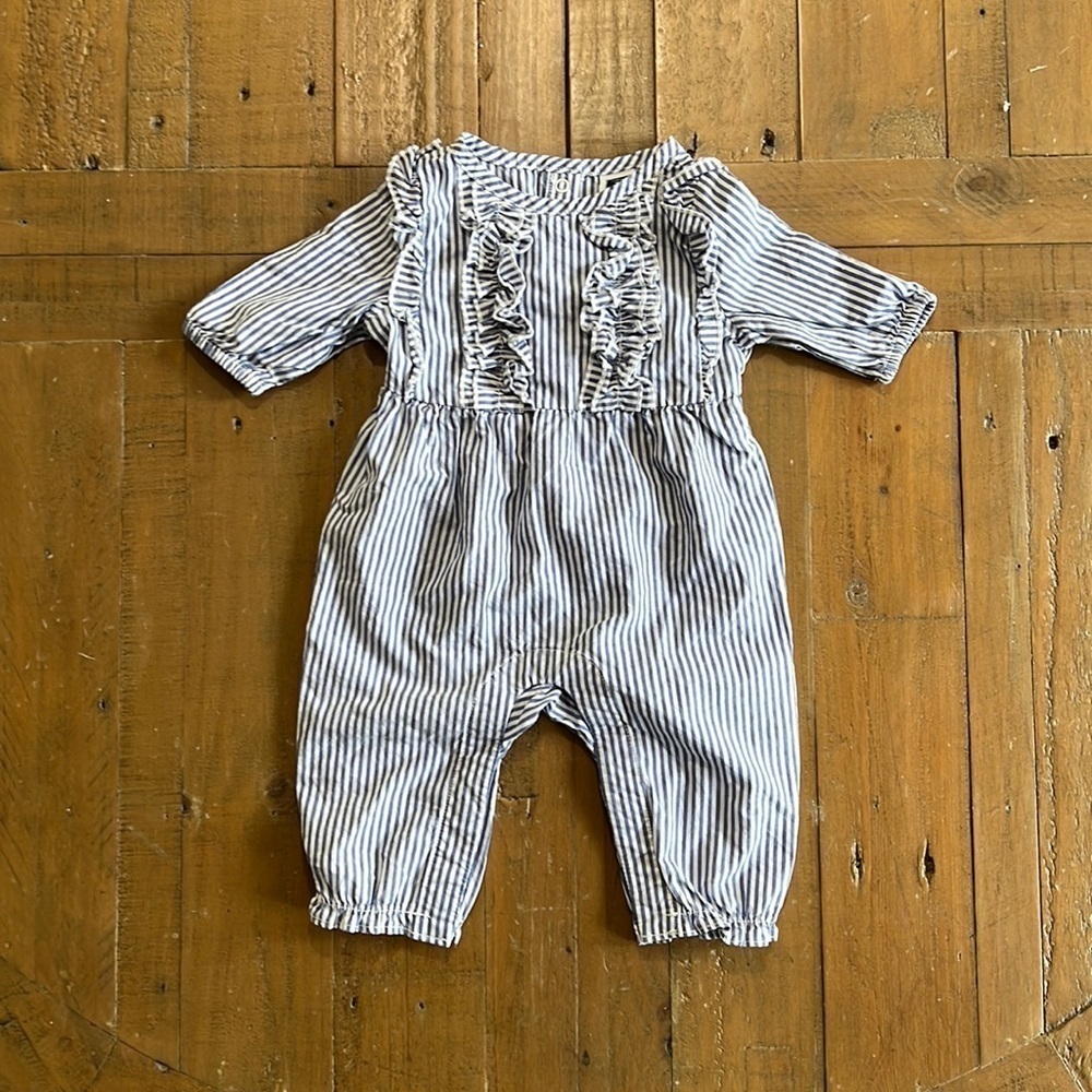Janie and jack blue and white striped ruffled romper